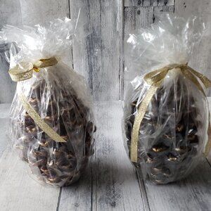 NWT - (set of 2) Pinecone Wax Buring Candles With Gold Accents